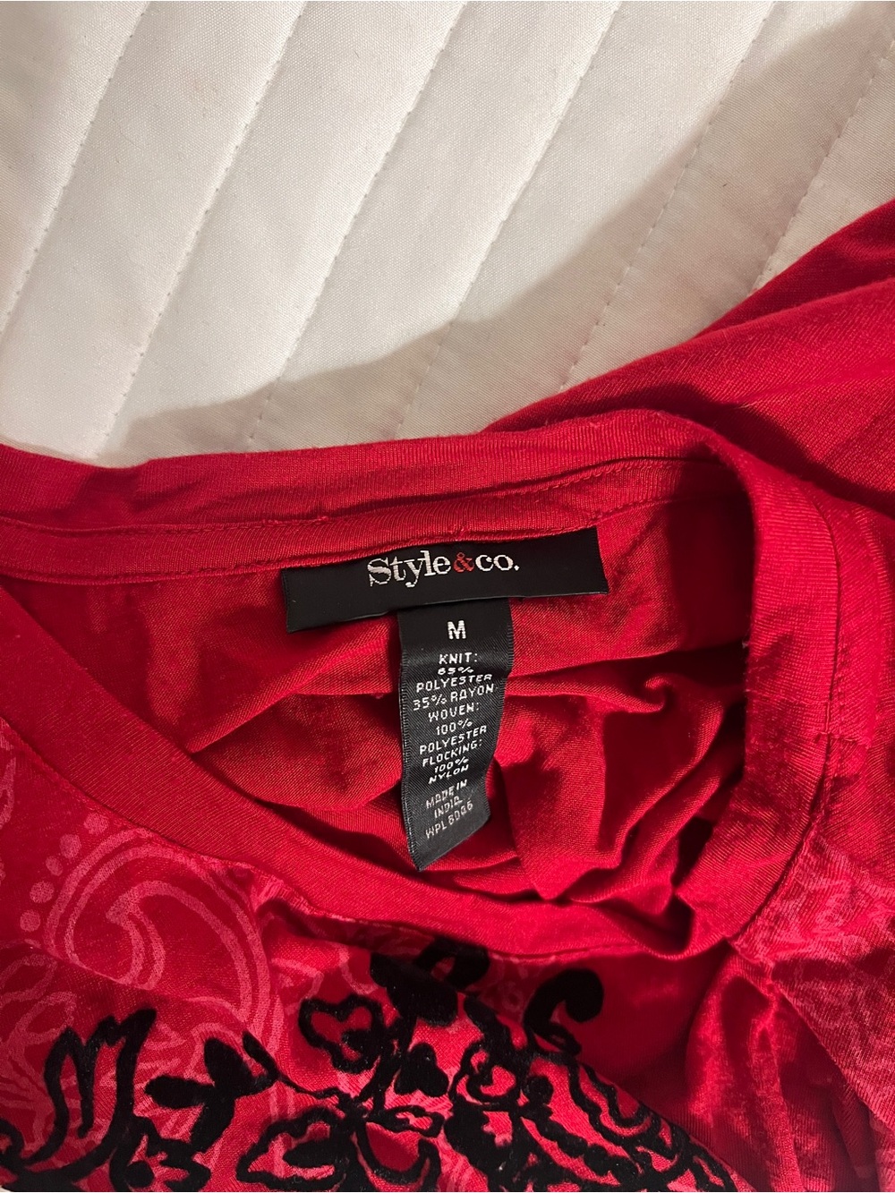 Style & Co. Red y2k grunge Long-Sleeve Floral Scroll Print Top - Picture 2 of 3
